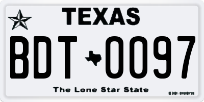 TX license plate BDT0097