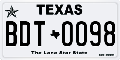 TX license plate BDT0098