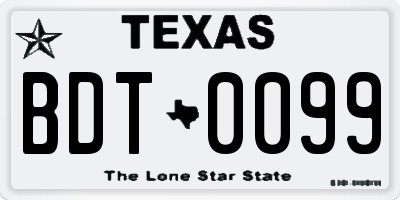 TX license plate BDT0099
