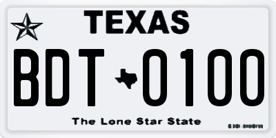 TX license plate BDT0100