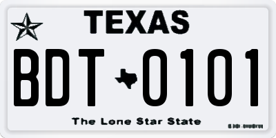 TX license plate BDT0101
