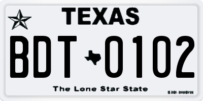 TX license plate BDT0102
