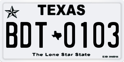 TX license plate BDT0103