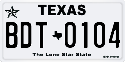TX license plate BDT0104