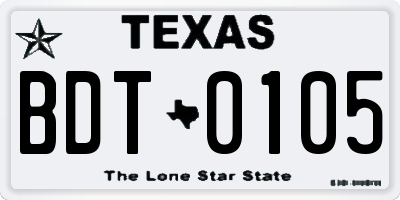 TX license plate BDT0105