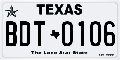 TX license plate BDT0106