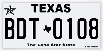 TX license plate BDT0108