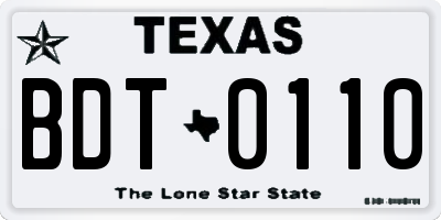 TX license plate BDT0110