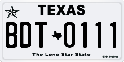 TX license plate BDT0111