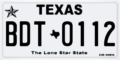 TX license plate BDT0112