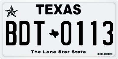 TX license plate BDT0113
