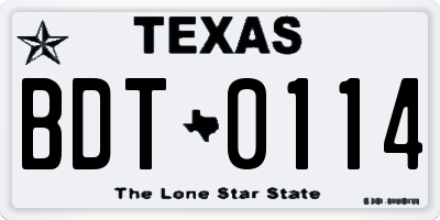 TX license plate BDT0114