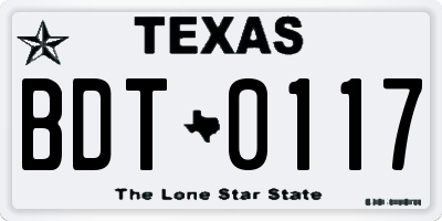 TX license plate BDT0117