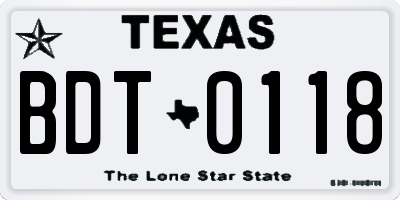 TX license plate BDT0118