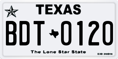 TX license plate BDT0120
