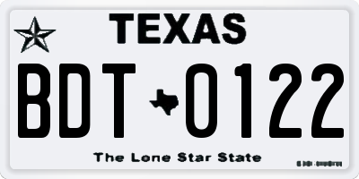 TX license plate BDT0122