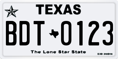 TX license plate BDT0123