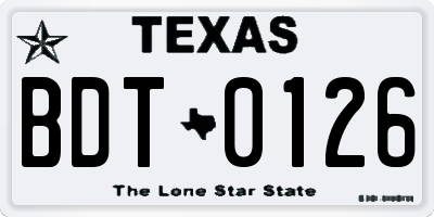 TX license plate BDT0126
