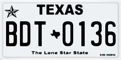 TX license plate BDT0136