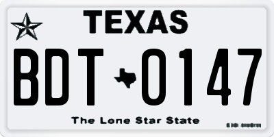 TX license plate BDT0147