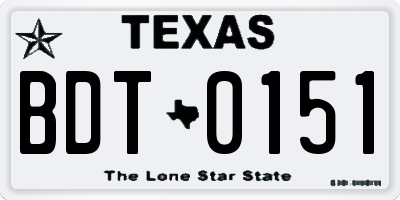 TX license plate BDT0151