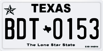 TX license plate BDT0153