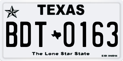 TX license plate BDT0163