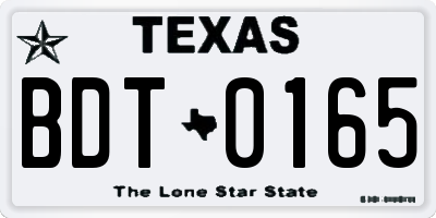 TX license plate BDT0165