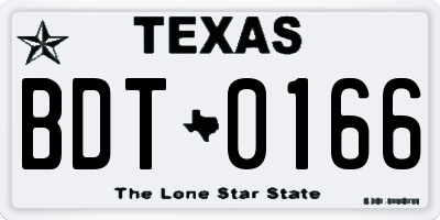 TX license plate BDT0166