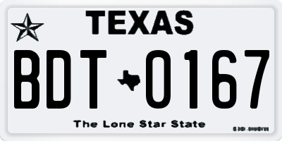 TX license plate BDT0167