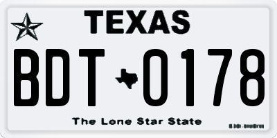 TX license plate BDT0178