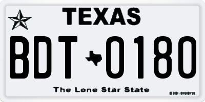 TX license plate BDT0180