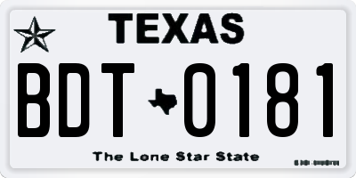TX license plate BDT0181
