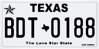 TX license plate BDT0188