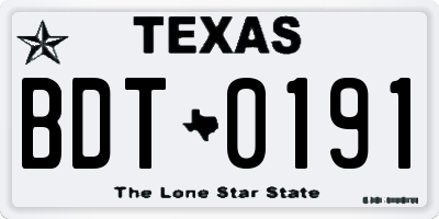 TX license plate BDT0191