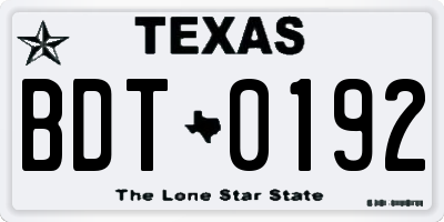TX license plate BDT0192