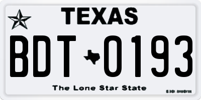 TX license plate BDT0193