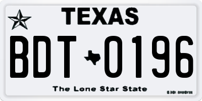 TX license plate BDT0196