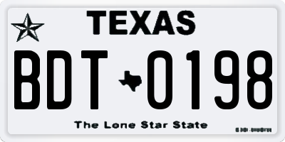 TX license plate BDT0198