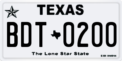 TX license plate BDT0200
