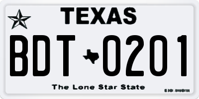 TX license plate BDT0201