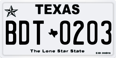 TX license plate BDT0203