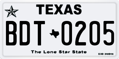 TX license plate BDT0205