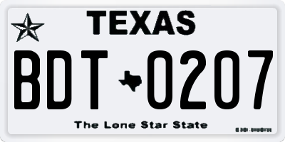 TX license plate BDT0207