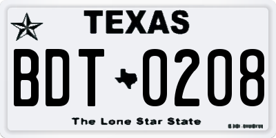 TX license plate BDT0208
