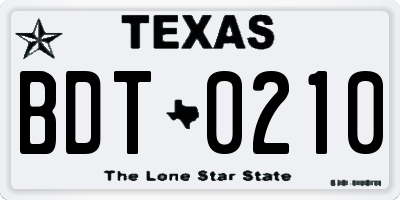 TX license plate BDT0210