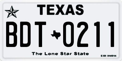 TX license plate BDT0211