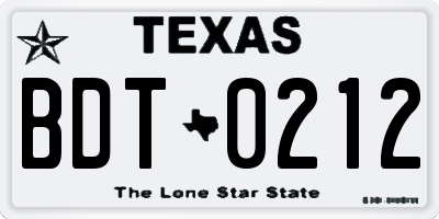 TX license plate BDT0212