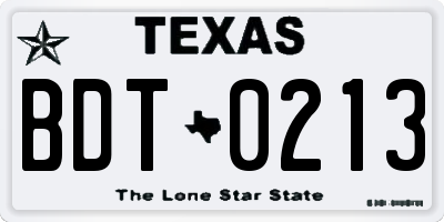 TX license plate BDT0213