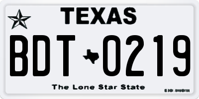 TX license plate BDT0219